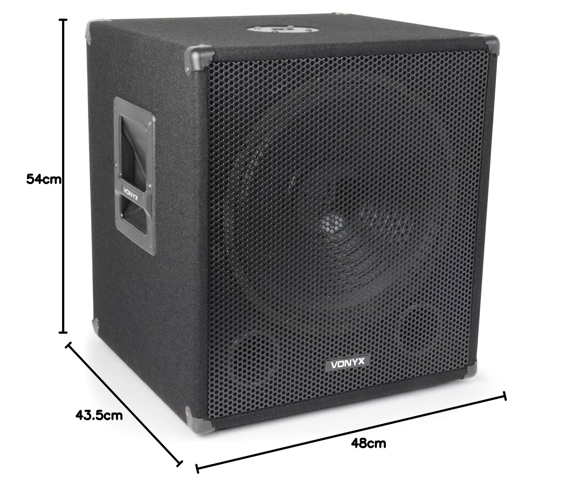 Vonyx SWA15 PA Subwoofer Aktiv, Bass Box, 15 Zoll Sub 600 Watt, XLR, RCA Line, Phase, Tiefpassfilter, Bassbox Tieftöner mit integriertem Verstärker, Basslautsprecher mit Filzbeschichtung - Schwarz