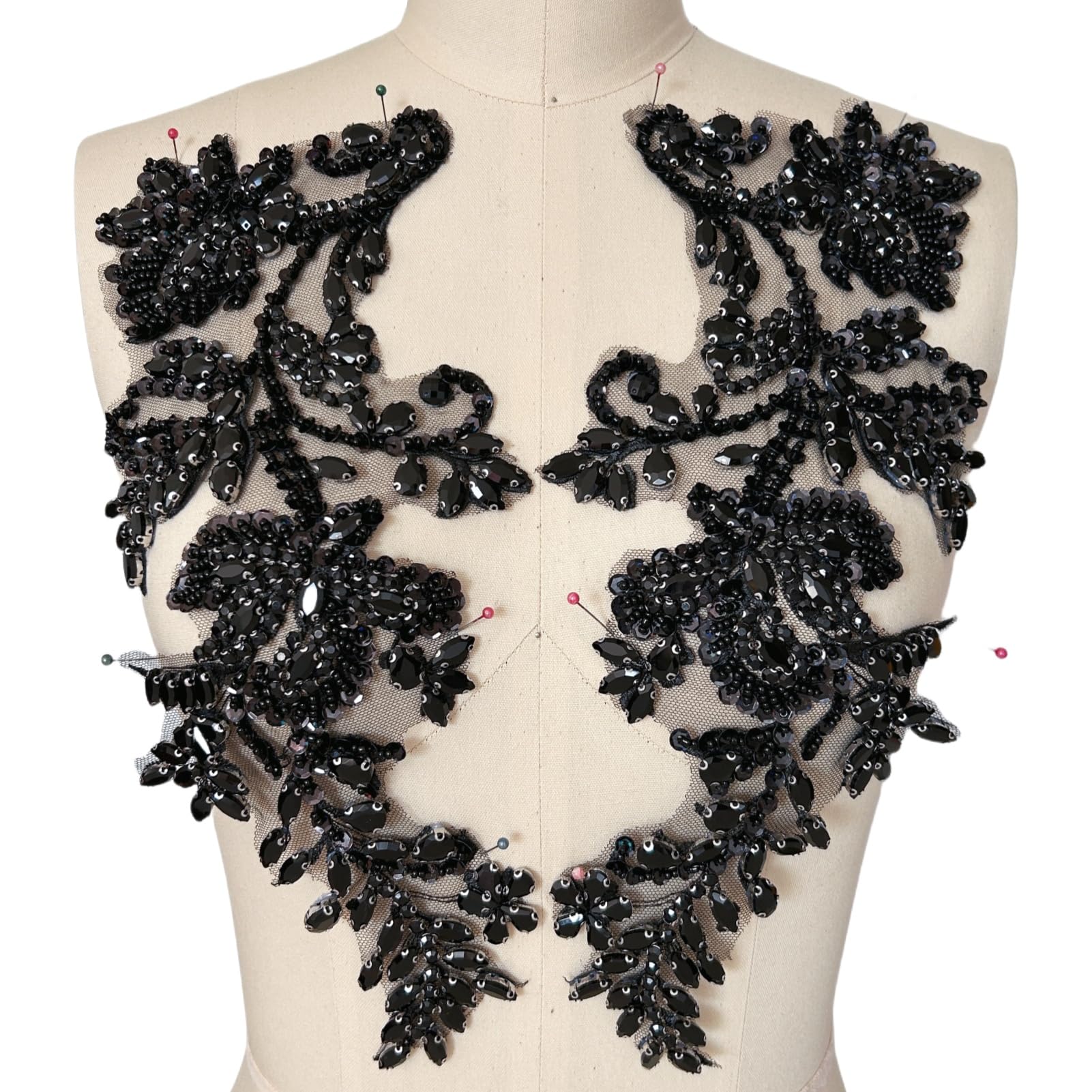 Applique strass noir à coudre pour customisation de robe de mariée et customisation couture
