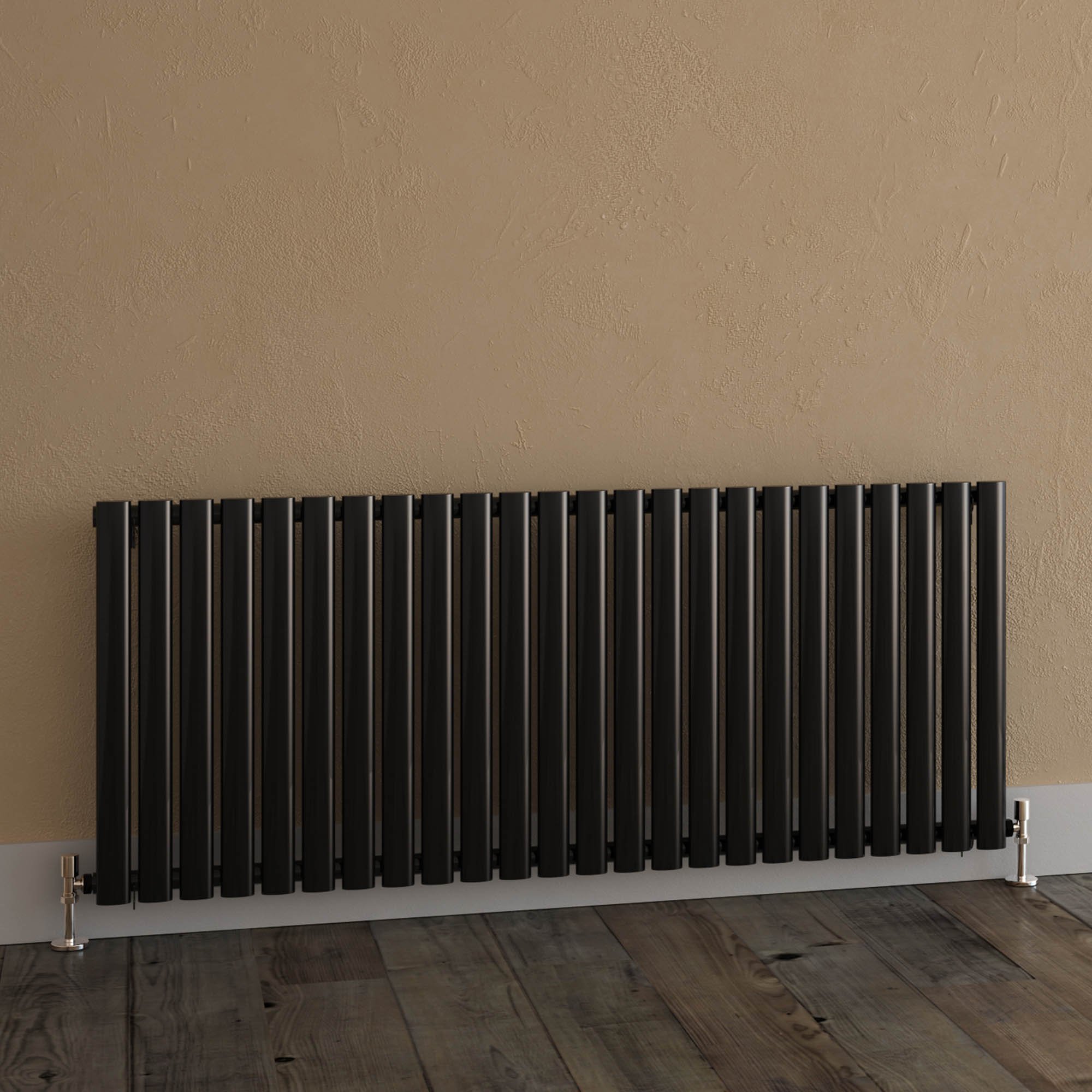 Milano Black Aruba Horizontal Single Oval Panel Radiator - 635Mm X 1416Mm