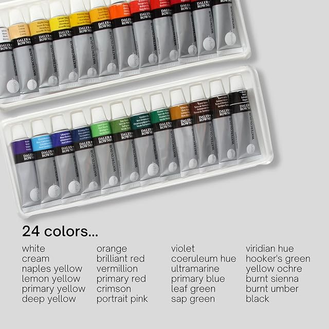 Foto 2 de 4 de Daler-Rowney Simply, Aluminium Tube, Botella de plástico, 12ml, Caja de cartón, Set, 24 Colores Surtidos