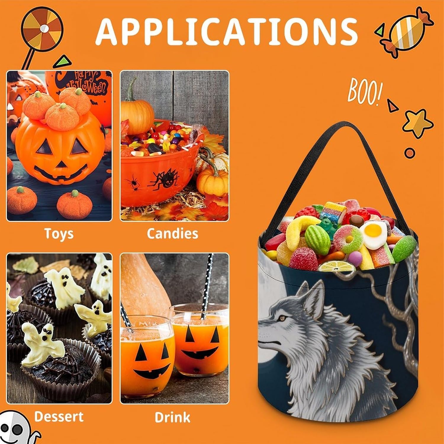 WIMMY Portable Werewolf Moon Stand Halloween Candy Basket with Handle image 3