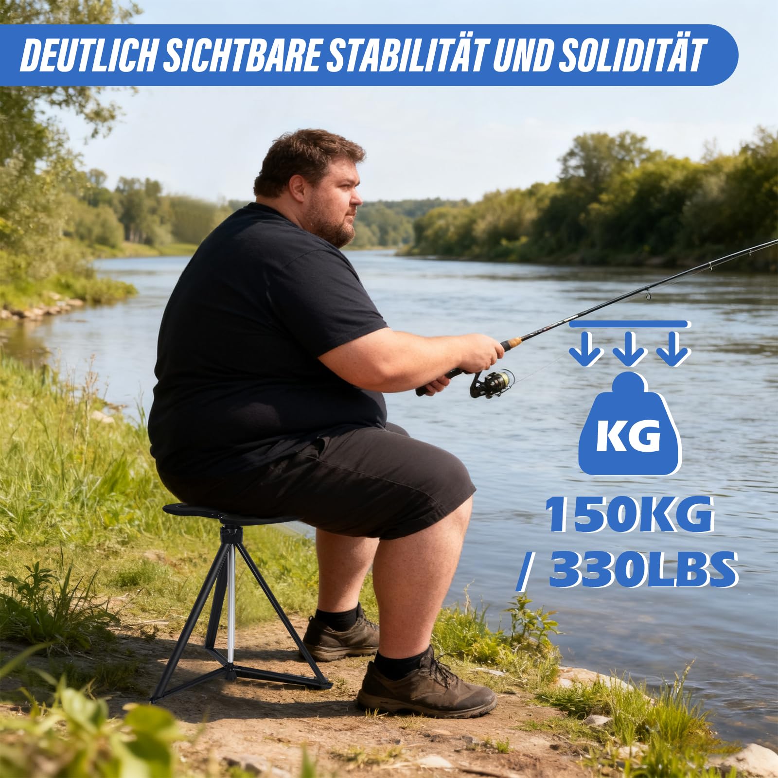 Bastón ajustable en altura con asiento, con bolsa de transporte, 150 kg, bastón retráctil ligero para acampar, senderismo, bastón ajustable de aluminio con asiento