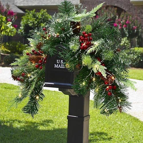 Miniatura 3 de DearHouse Botín de Navidad artificial de 24 pulgadas, con colección de pino invernal y luces LED para decoración del hogar