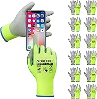 Vista 28 de DULFINE Guantes de trabajo de seguridad con revestimiento de poliuretano para hombres y mujeres - 12 pares, guante de punto sin costuras negro