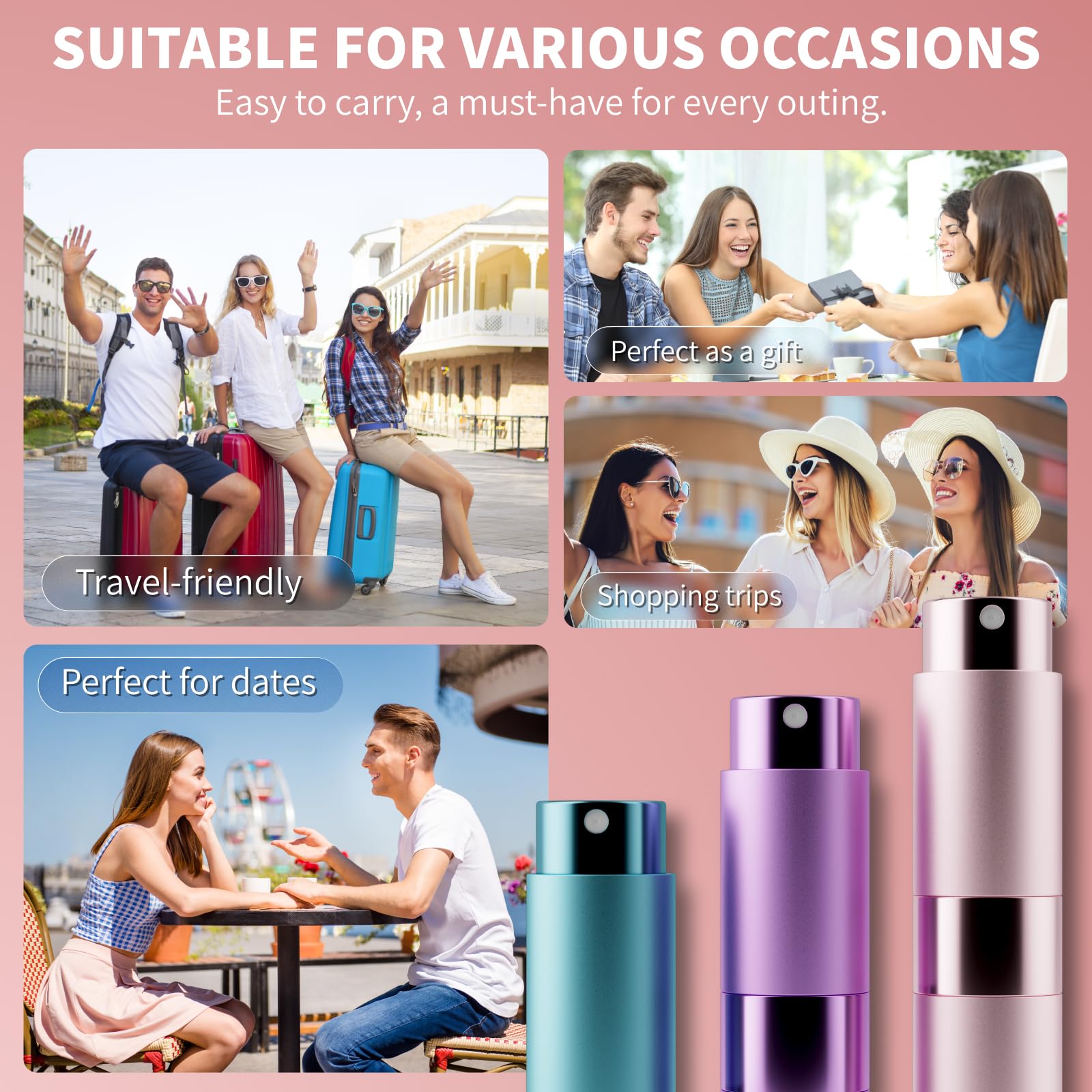 8ml Travel Perfume Atomizer Bottles Refillable – Mini Perfume Spray Bottles with Leak-Proof Design, Refillable Cologne Atomizer for Travel, Purse, Pocket(Blue,Purple,Pink): Blue+Purple+Pink
