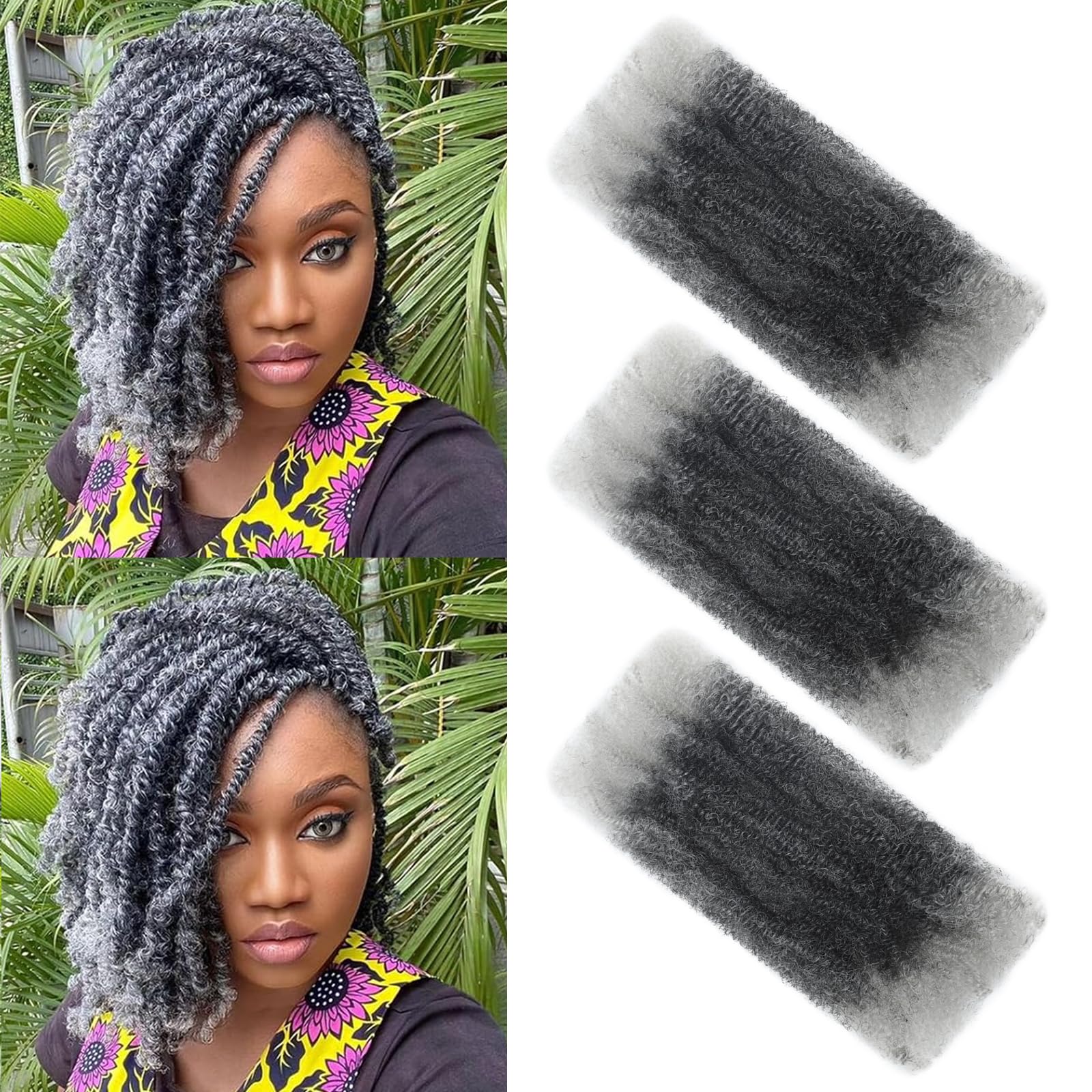 XIIMENALU Afro Kinky Curly Braiding Bulk Hair For Mini Twists Afro Kinkys Bulk Synthetic Cuban Twist Hair Soft Locs Micro Spring Twist For Dreadlocks Loc Repair (Tgery