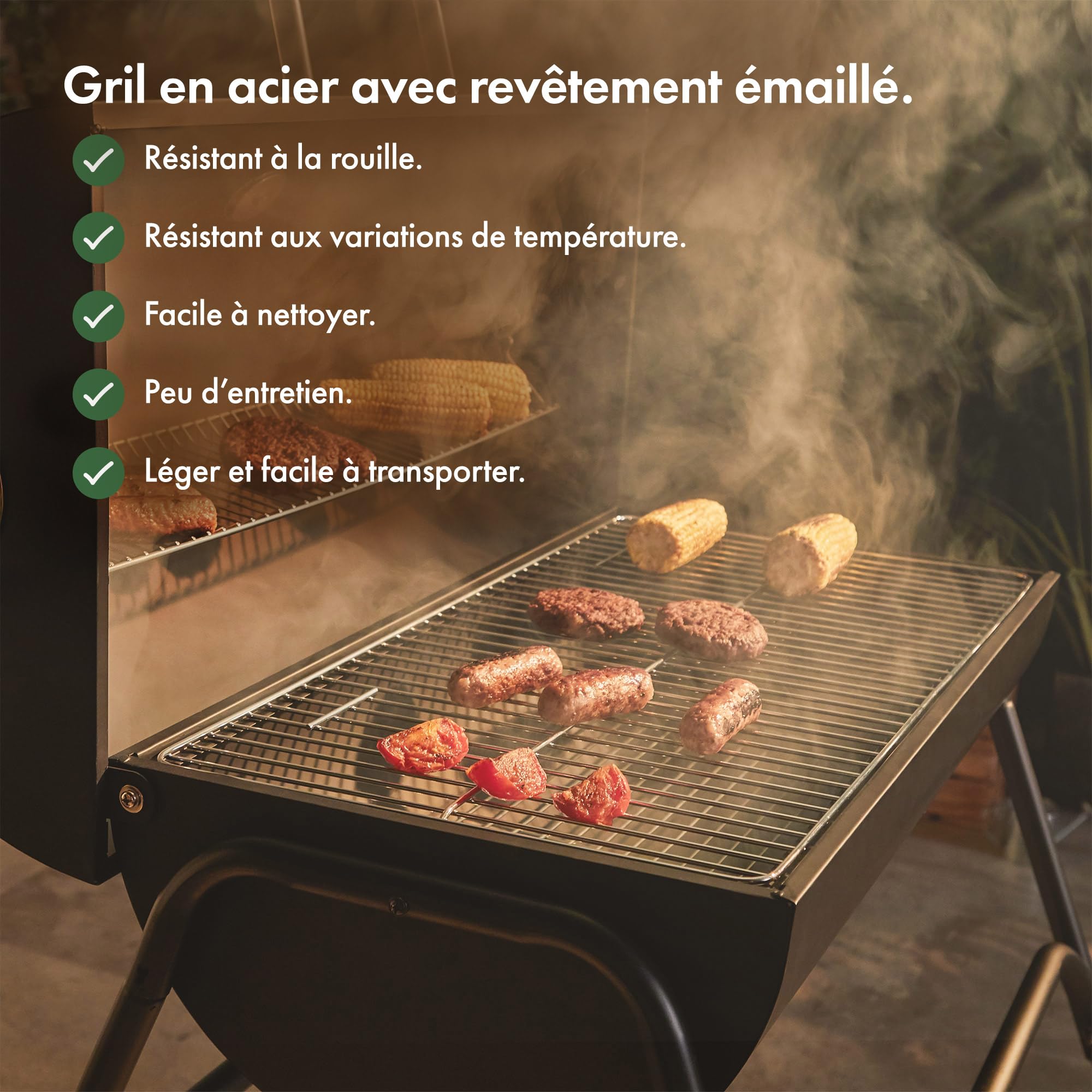 VonHaus Barbecue au Charbon – Baril Portable avec Grille Chauffe, Jauge de Température, Roues, Grande Grille de Cuisson et Aérations – 2 en 1 Barbecue et Fumoir – Grille Viande, Poisson et Légumes