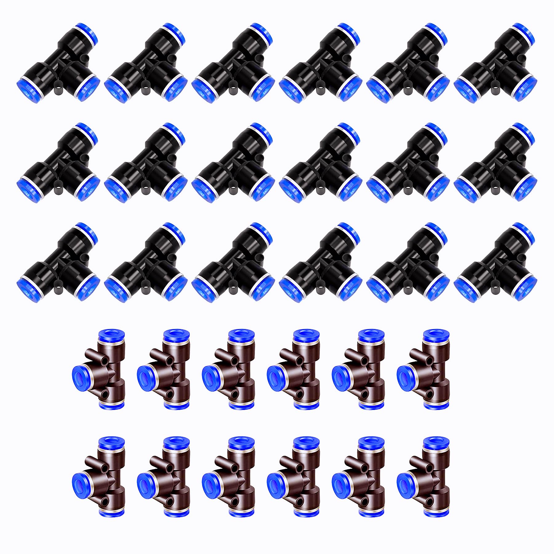 30 Pezzi Connettore Pneumatico 10mm T-Type Raccordi pneumatici Raccordi a Pressione Kit Raccordi Pneumatici 3 vie Connettore Push-in Raccordi Rapidi Aria Compressa (PE-10)