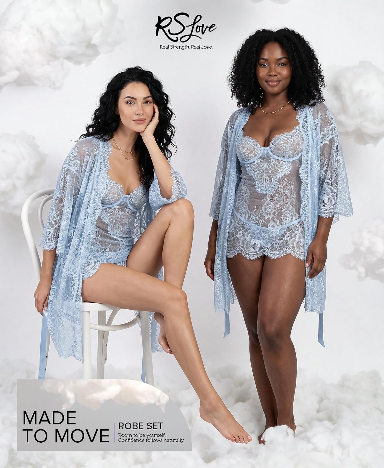 RSLOVE Lingerie Sets for Women Sexy - 3 Piece Babydoll Lace Kimono Robe Chemise Nightwear Exotic Sleepwear Mesh Nightgown
