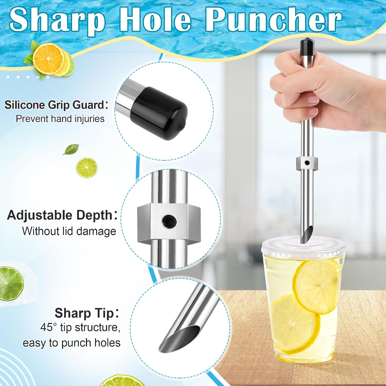 Luxiv 5P Straw Hole Puncher Set, 304 Stainless Steel Drink Punching Tools