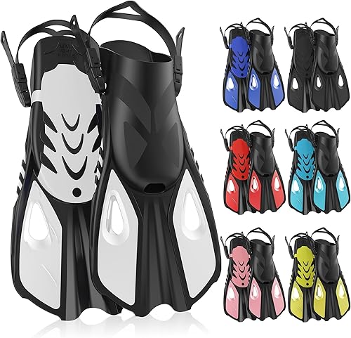 Aletas de esnórquel, aletas de natación, tamaño de viaje, cortas, ajustables, para esnórquel, buceo, adultos, hombres y mujeres, aletas de natación