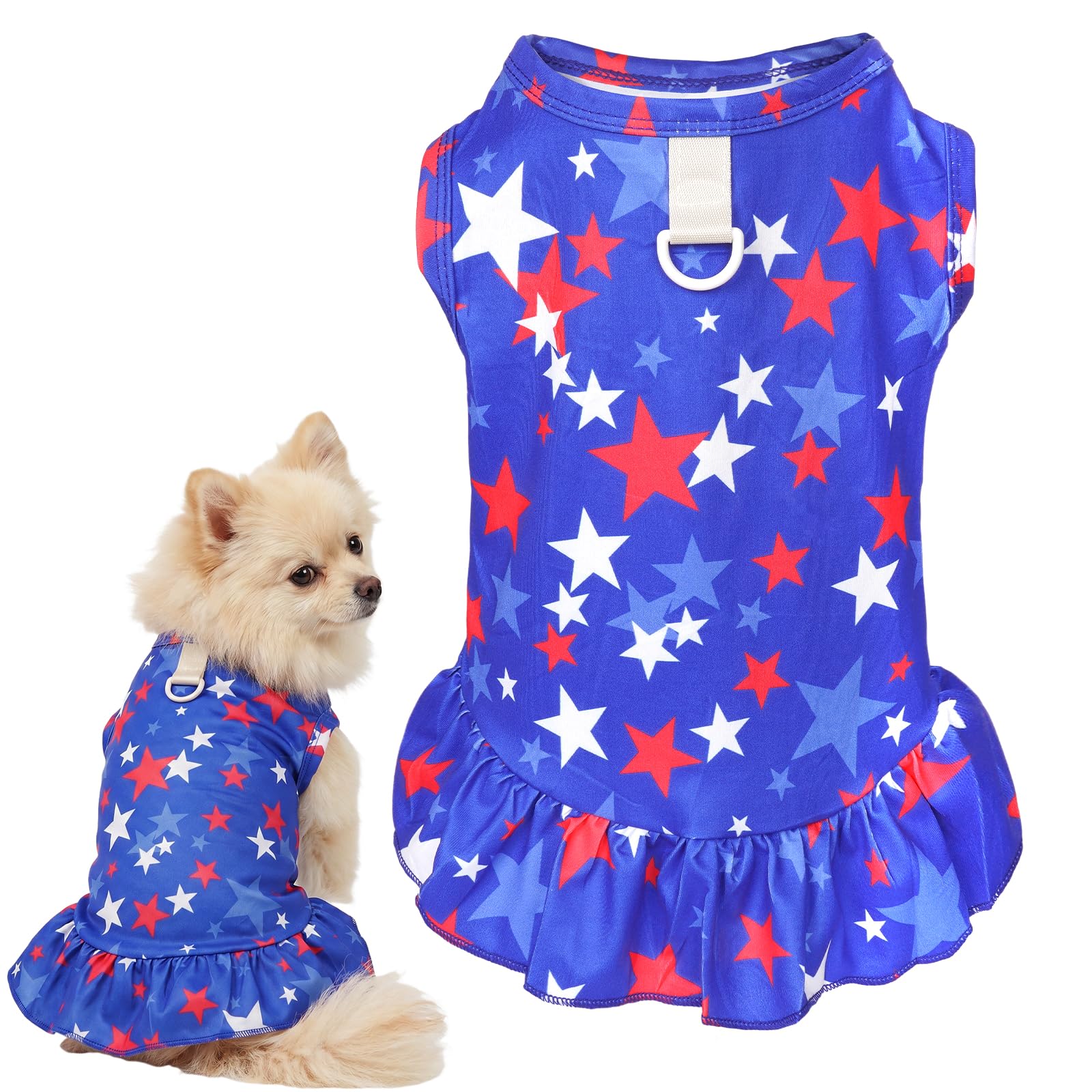 Robe pour chien confortable jupe d'été rouge blanc bleu de fête