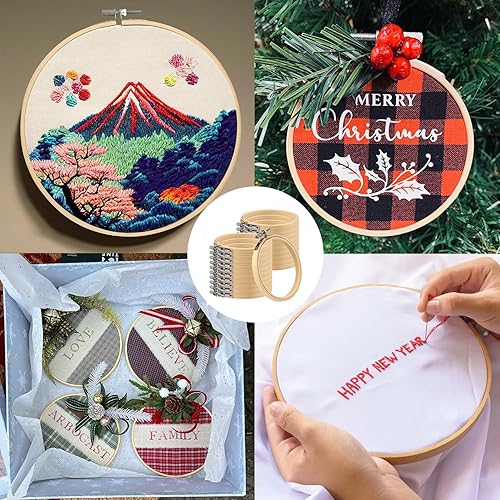 Miniatura 7 de 20 aros de bordado de bambú de 4 pulgadas, anillos de punto de cruz de bambú ajustables de 4 pulgadas a granel para costura, costura y manualidades,