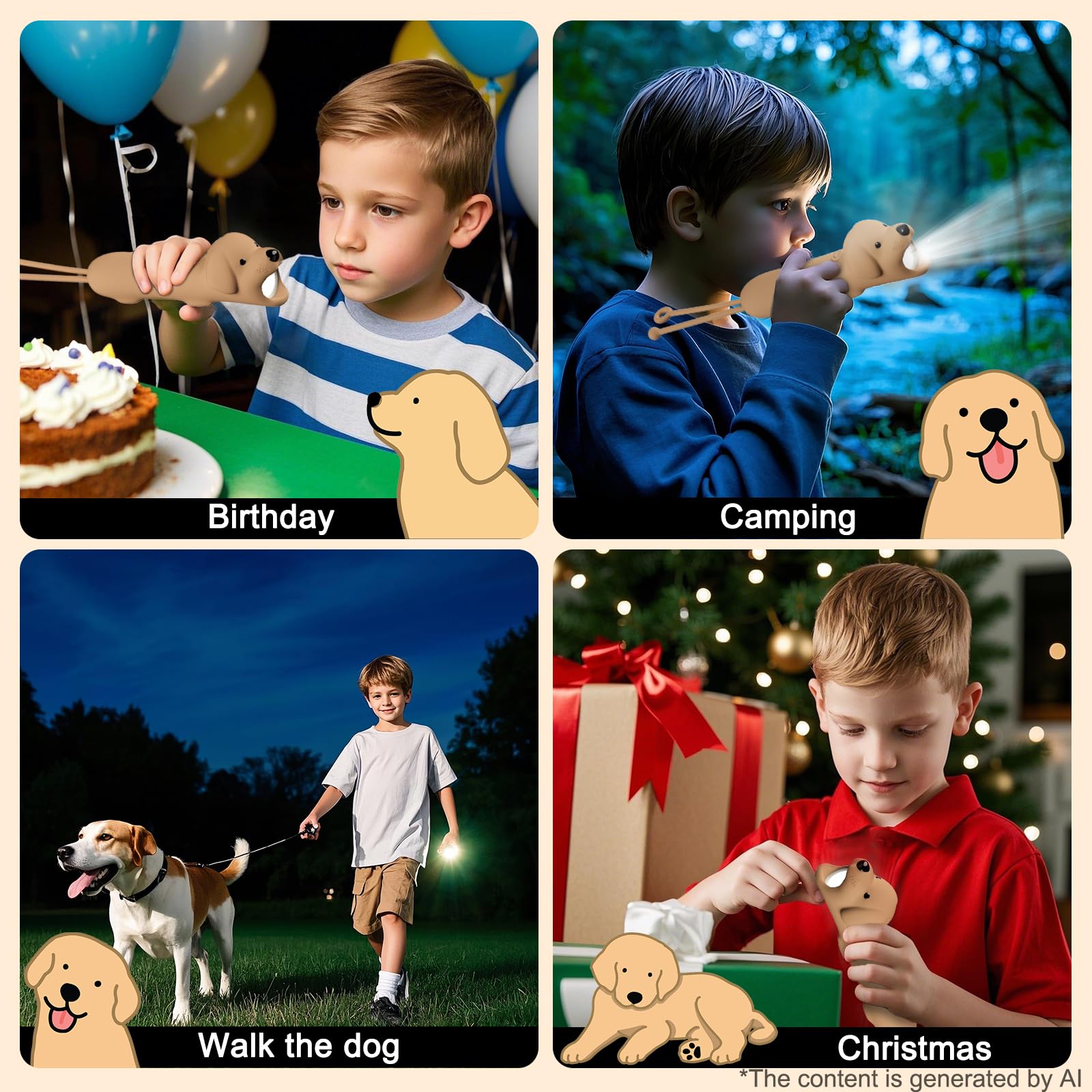 LOVERUIS Linterna recargable led de Kid, Linterna led para niños y niñas, Linterna divertida adecuada para acampar y explorar al aire libre, Regalo de cumpleaños (Torch Dog)
