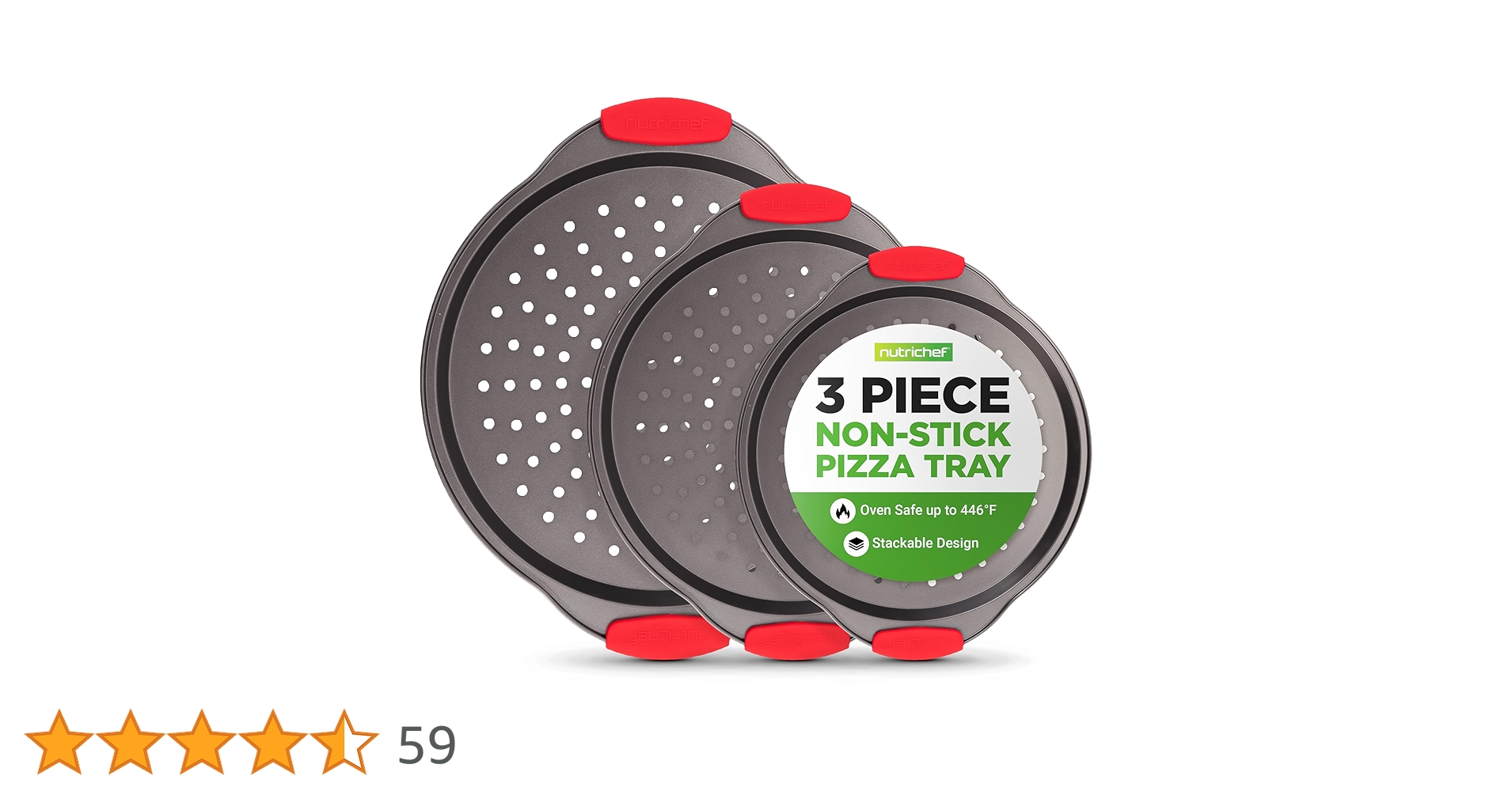 NutriChef 3-Piece Nonstick Bakeware Set - Premium Carbon Steel Oven Baking Trays W/Blue Silicone Handles - Small, Medium & Large Cookie Sheet Pans - PFOS, PFOA, PTFE-Free, Easy To Clean