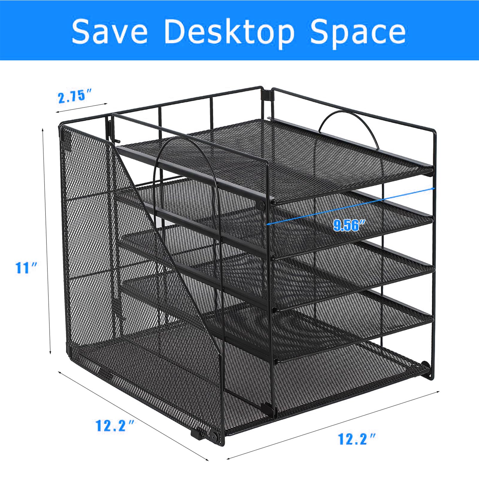 Schreibtisch Organizer und Zubehör, 5 stöckige Papierablage mit Aktenhalter, büro Organizer für Büro Bedarf Dokumentenablage (Schwarz)
