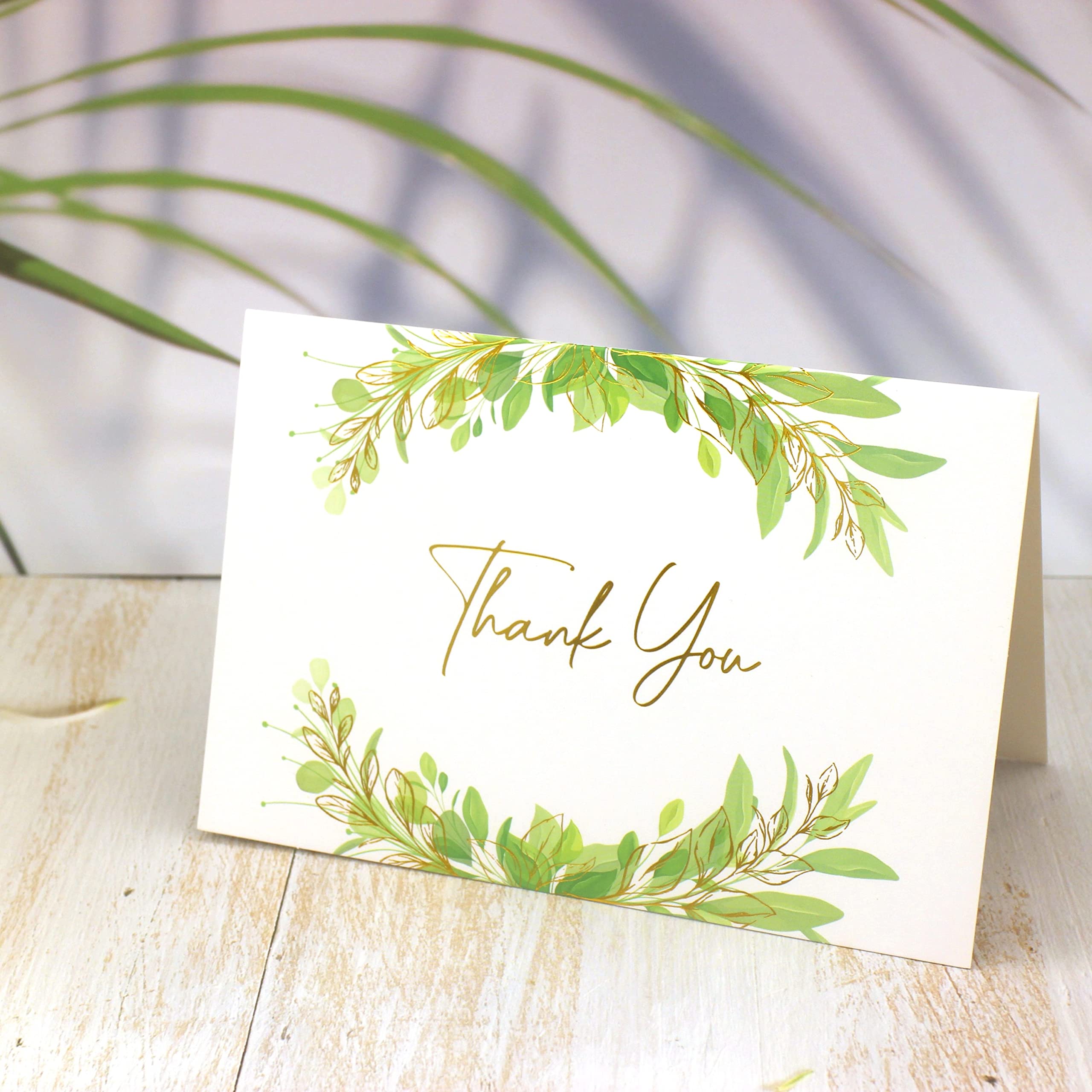 40 Biglietti Di Ringraziamento Con Lamina Oro E Buste - 12,7x8,9 Cm - Verde Con Adesivi - Per Matrimoni, Baby Shower E Feste