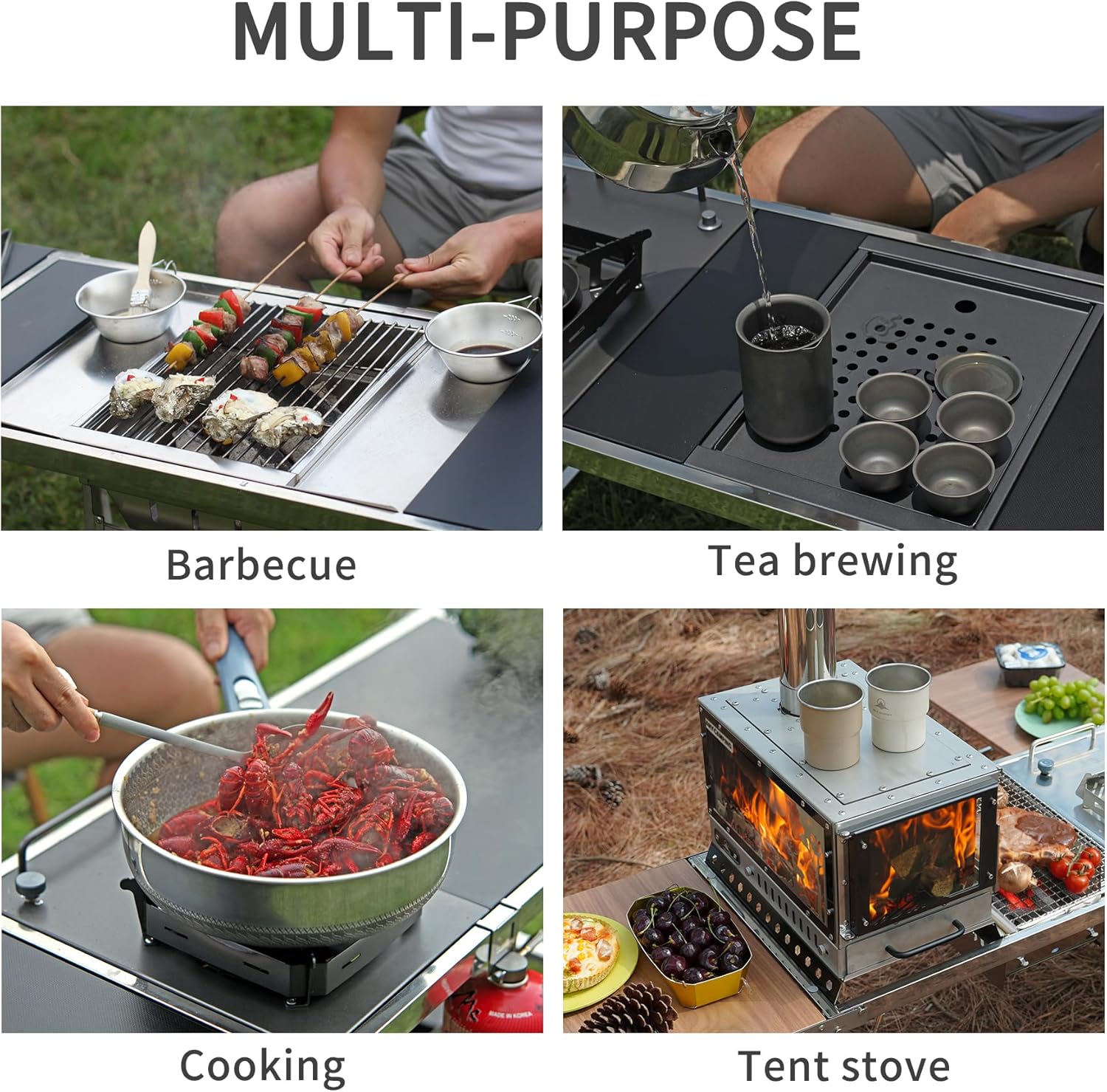 Folding IGT Camping Table, Portable Outdoor IGT Cook System, Stainless Steel Camp Table with Carry Bag for Car Camping Picnic RV Trip Patio Backyard BBQ