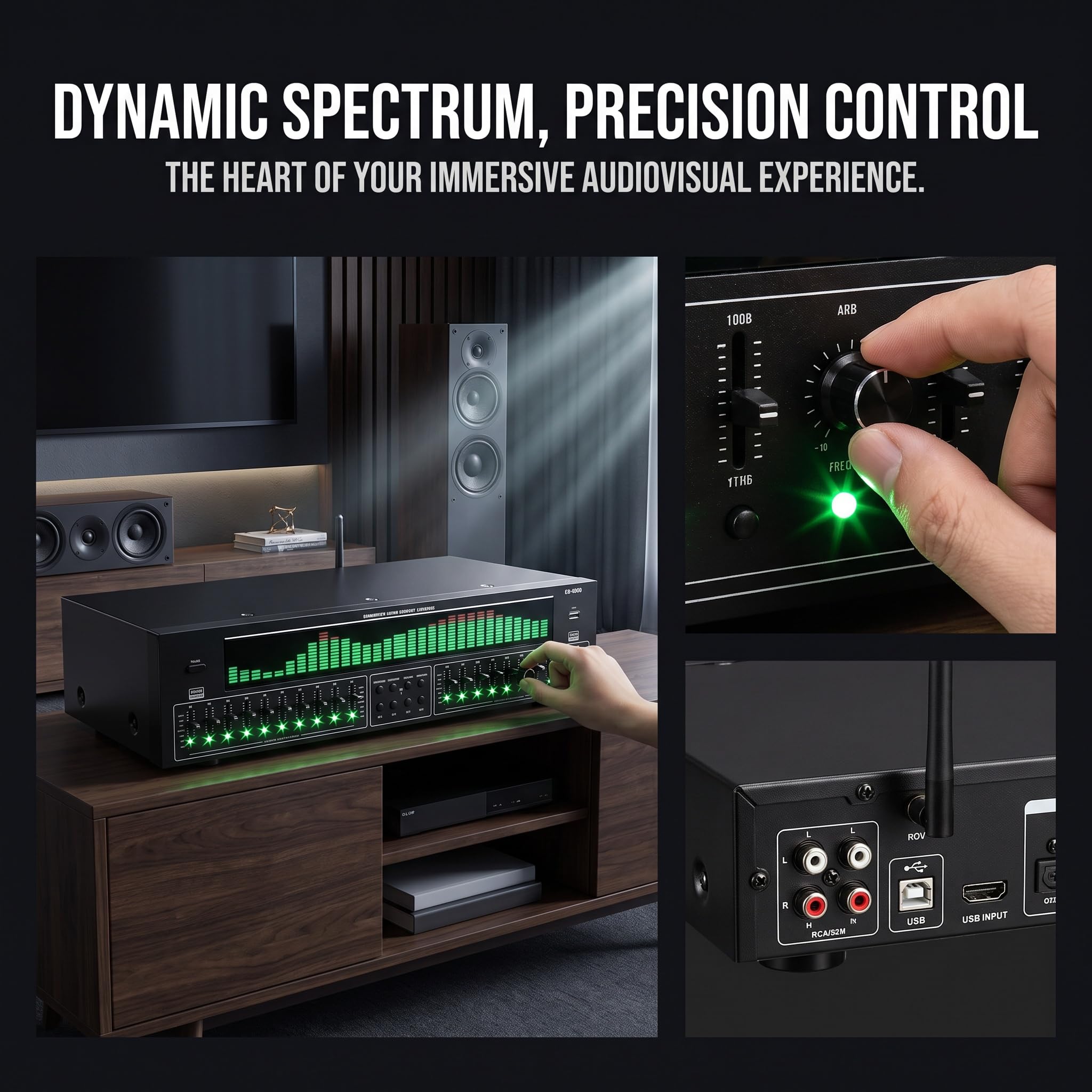 Ecualizador De Audio Gráfico De Doble Canal, Analizador De Espectro Estéreo con Pantalla Led para Música, Entrada De Audio USB Bluetooth, Control Remoto Y Cable De Audio RCA para Sistema Estéreo