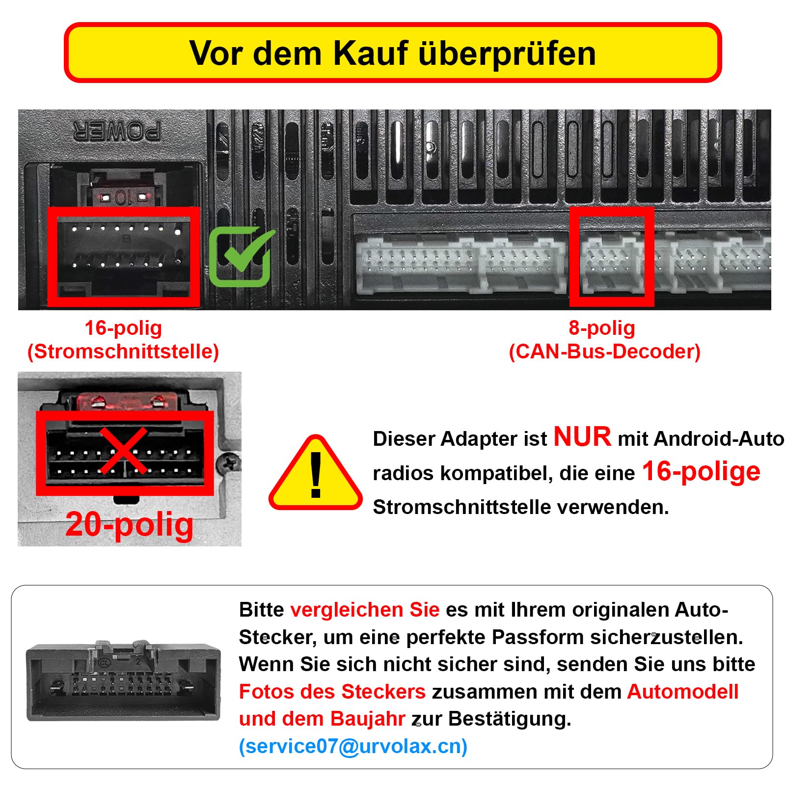 URVOLAX #8 CAN-Bus-Adapter für Ford Transit Custom 2012-2018, kompatibel mit Android Autoradio