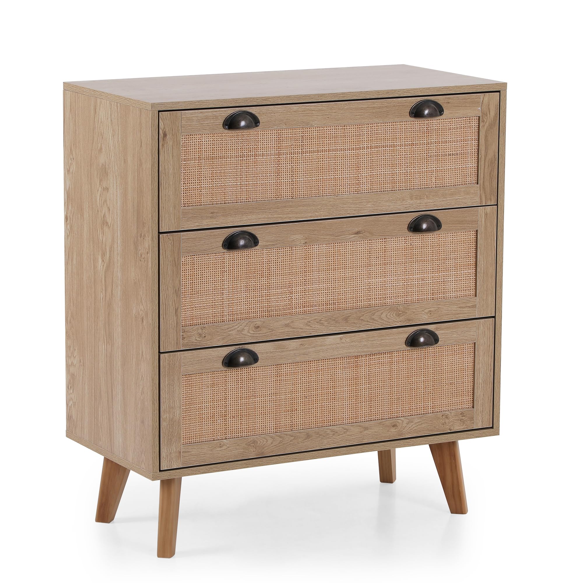 Sophia & William Rattan Cabinet Boho Dresser 3-Drawer Rattan Nightstand Chest of Drawers