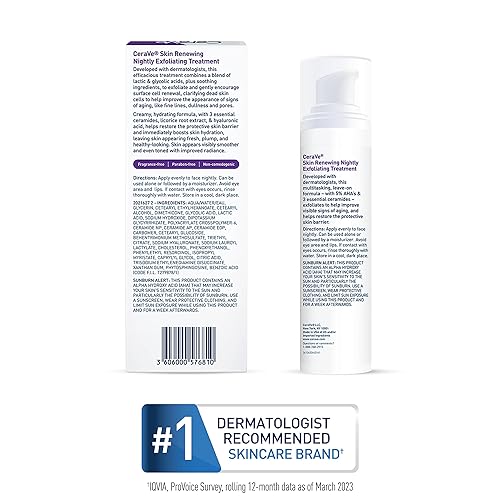 Miniatura 5 de CeraVe Tratamiento exfoliante nocturno renovador de la piel, suero antienvejecimiento con 5% de mezcla de ácido glicólico y ácido láctico, corrector