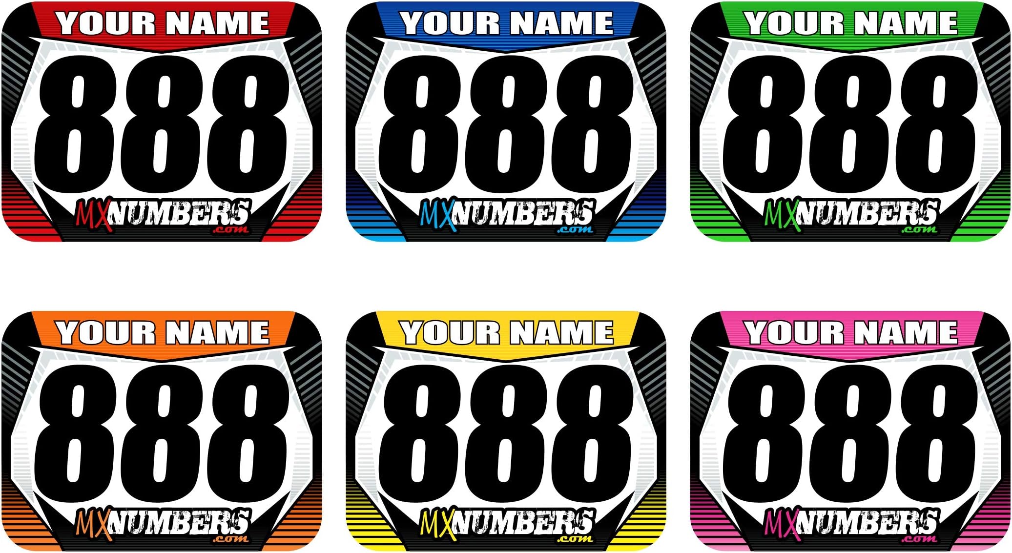 MxNumbers Custom MX ATV Number Plate Decals with Name, Set of 3 Rectangle Graphics, Size and Color Options