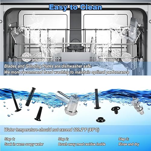 Miniatura 6 de Picadora eléctrica de carne, 3500 W máximo Picadora de carne resistente para uso doméstico, relleno de salchichas con 2 cuchillas, 4 placas de