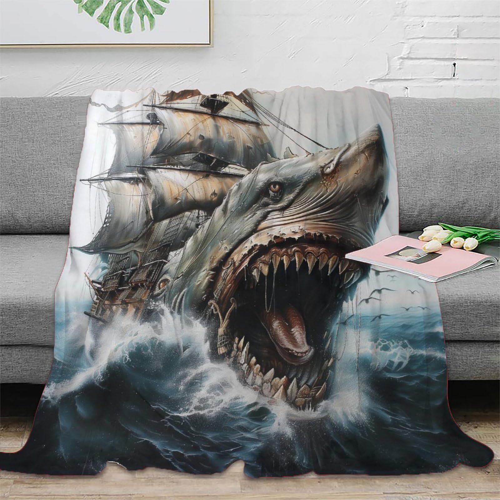 NRAOPEVVD 3D Printed Shark Throw Blanket Fluffy Soft Cozy Super Soft Cozy Fuzzy Warm Throws with Anti-wrinkle/anti-tarnishing Lightweight for Sofa Bed Decor Bedroom Decor 80x90inch(200x230cm)