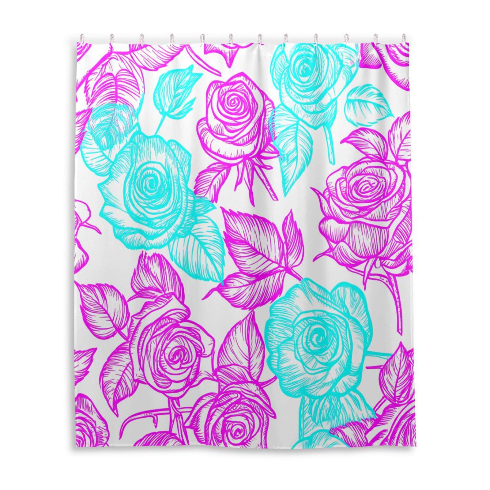 DUOBU Roses with Leaves Shower Curtain Washable Waterproof Fabric Bath Curtain 60x72Inch Shower Curtains with Hooks for Bathroom Decor