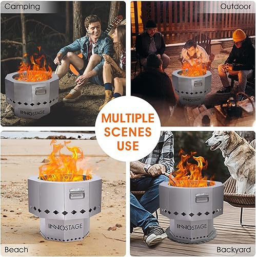 Miniatura 6 de Fogata de acero inoxidable  Diseño portátil sin humo con flujo de aire mejorado para llamas eficientes  Perfecto para reuniones al aire libre de 4 a