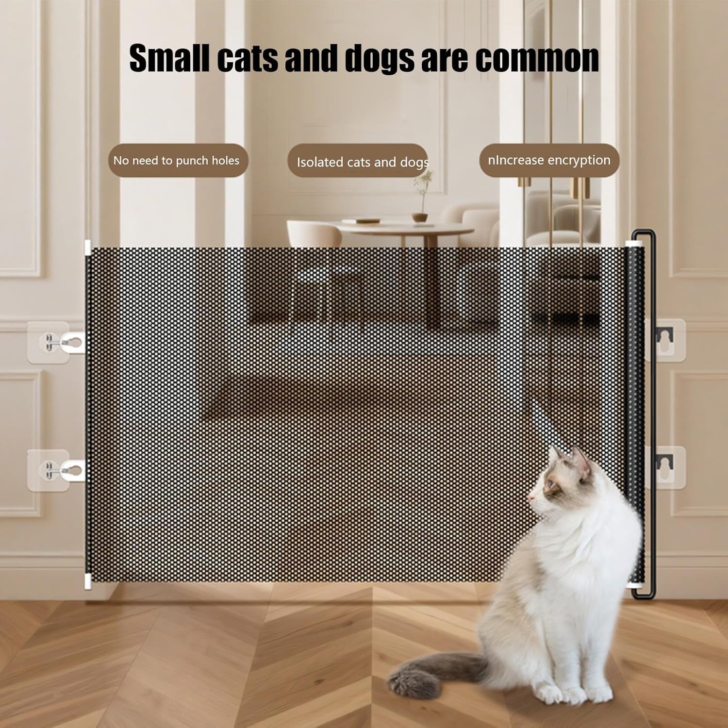 Retractable Dog Gate No Drilling, Pet Safety Barrier Fence for Doorway Hallway Stairs Kitchen Bedroom Balcony Garage Garden Patio (Black,18x49inch) - 4