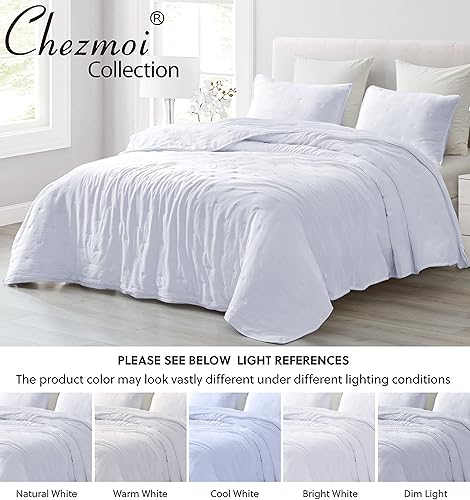 Miniatura 5 de Chezmoi Collection Marie - Juego de edredón bordado de línea de 3 piezas, juego de edredón ligero de microfibra lavada suave (King, blanco)