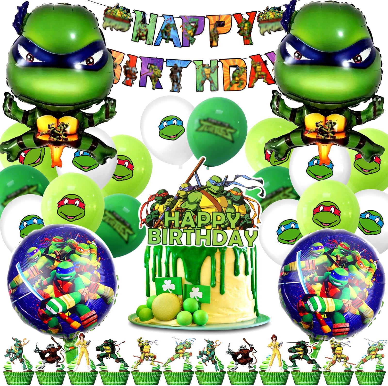 48pcs Turtle Birthday Party Decorations,Turtle Birthday Balloons, Turtle Birthday Party Supplies Includes Latex Balloon Happy Birthday Banner Turtle Cake Toppers for Girls Boys