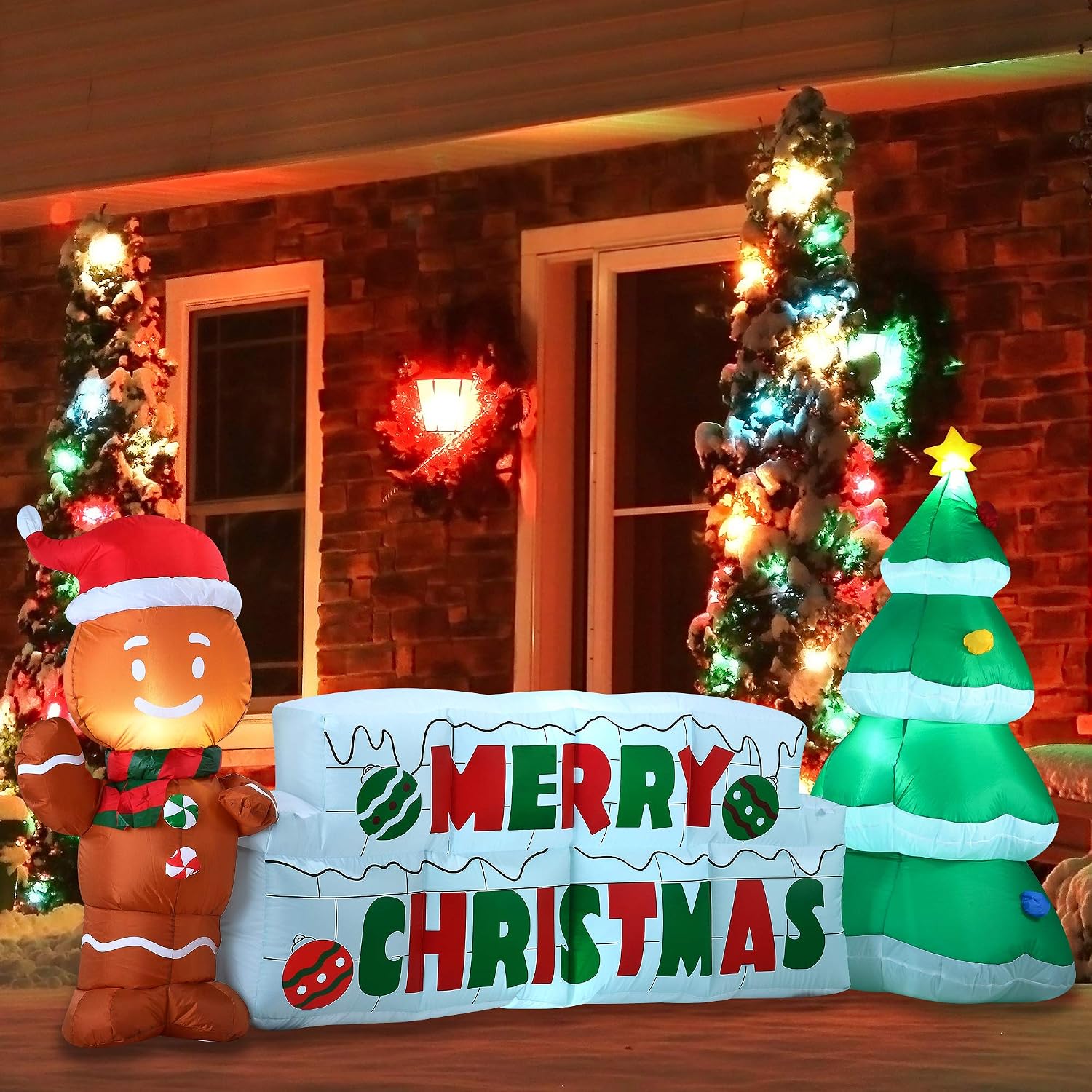 Joiedomi 10 FT Christmas Inflatable Gingerbread Man & Christmas Tree, Holiday Inflatable Outdoor Decoration with Build-in LEDs Blow Up for Xmas, Party Indoor, Outdoor, Yard, Garden, Lawn Décor