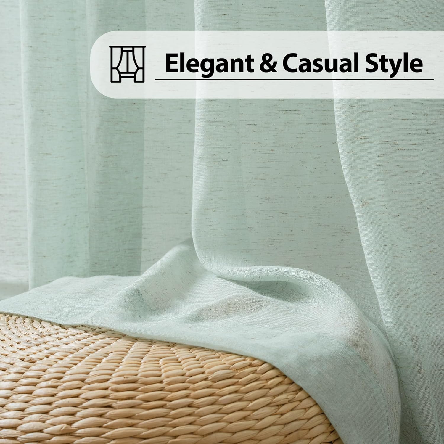 FMFUNCTEX 寝室用リネンシアーカーテン、セージグリーンカーテン長さ84インチ、リビングルーム用、ファームハウスフレンチ亜麻ブ