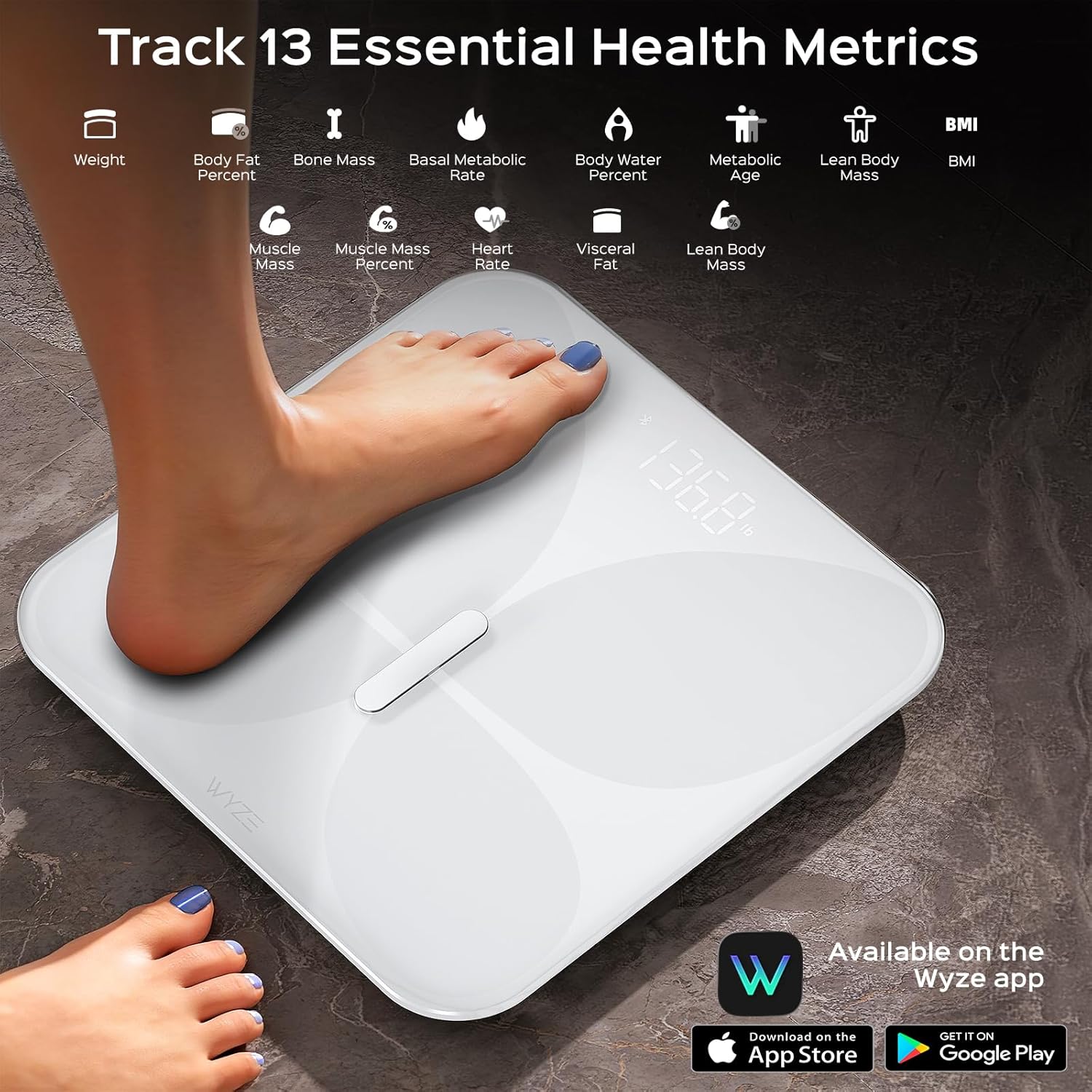 Wyze Smart Scale X Butterfly - Bathroom Scale for Body Weight, BMI, Body Fat, Muscle Mass, Accurate Bluetooth Digital Scale for Body Composition Analyzer | Sync Health Apps | ITO Glass, 400 lbs, White