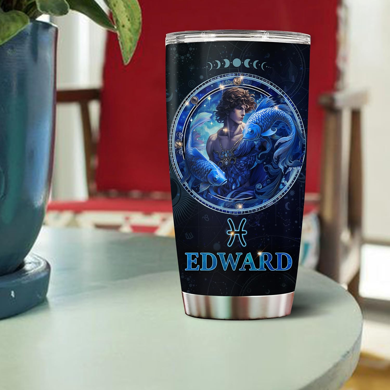 Personalized Pisces Gifts for Men Dad Son Constellation Zodiac Astrology Coffee Cup Tumbler 20oz Stainless Steel Travel Water Bottle with Lid Gift for Christmas Birthday Father's Day Valentine