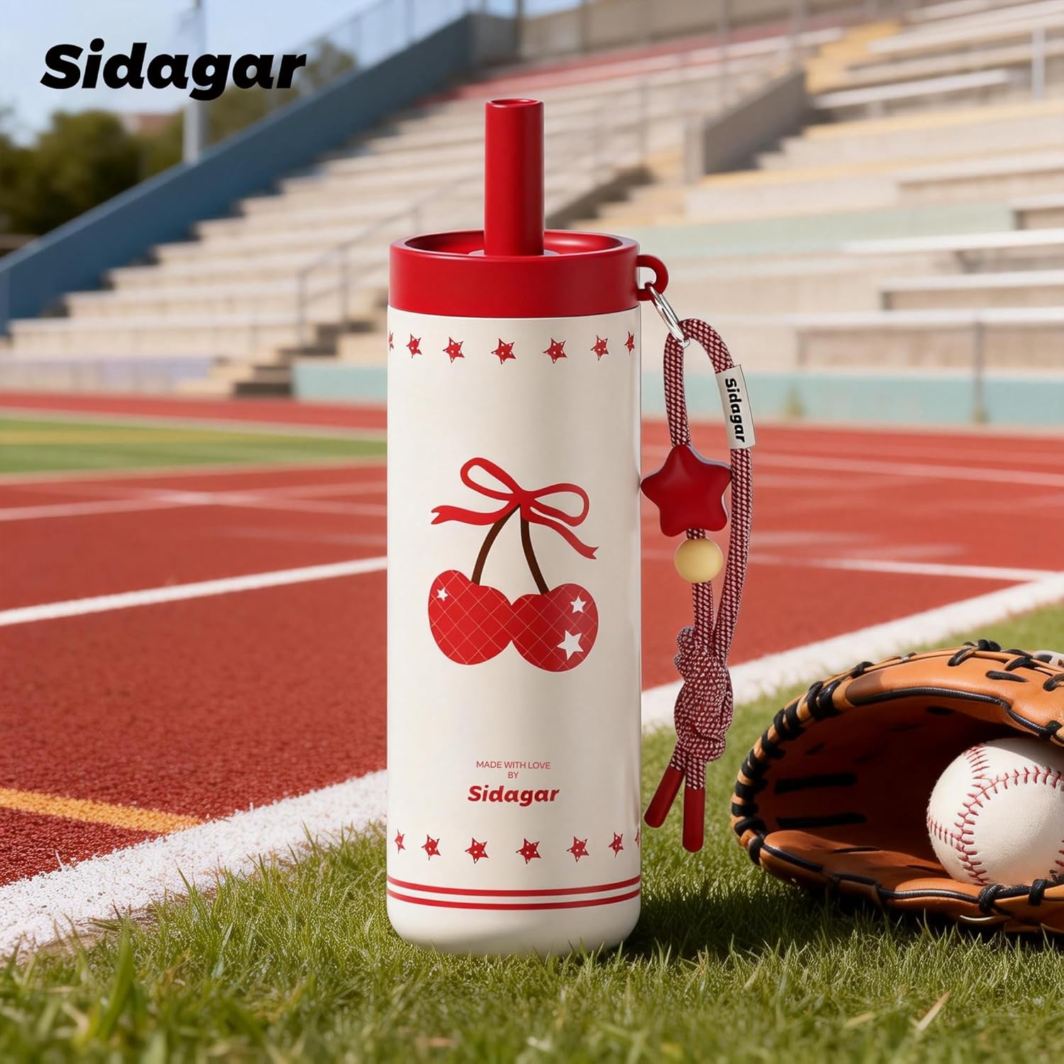 24 oz Insulated Tumbler, Stainless Steel Coffee Mug with Lid and Straw, Leak-proof Reusable BPA-Free Cup, Commute Yoga Office Travel, Cherry Charm - Cherry Pearl White - Image 8