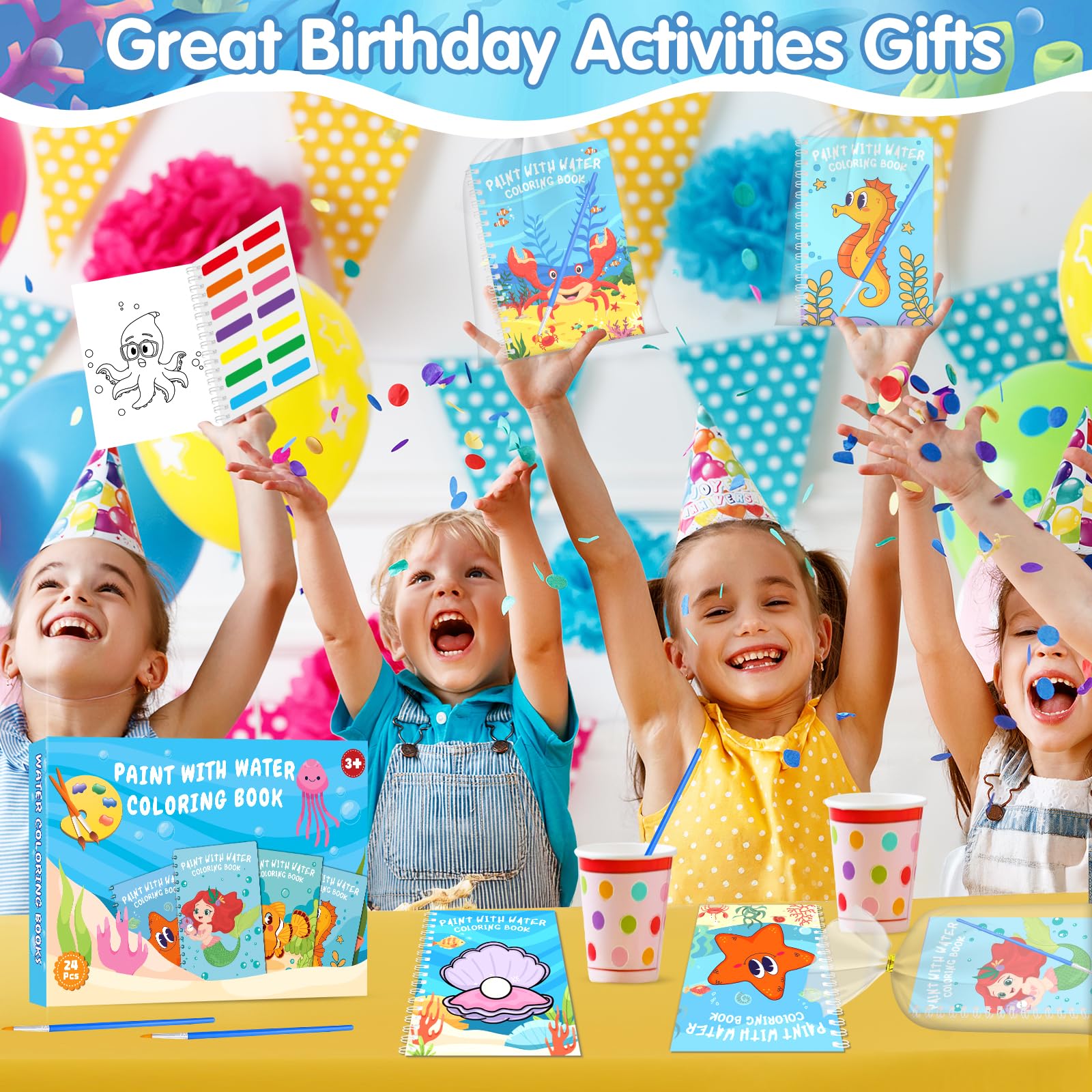 24 libri da colorare ad acqua sotto il mare bomboniere, Beach Ocean Mini libri da colorare sfusi per bambini compleanno aula Goodie Bags Stuffers, giocattoli estivi libri attività libri di fine anno