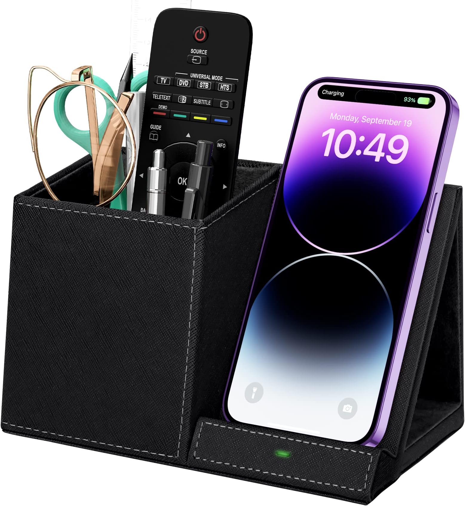 2-in-1 Pen Holder with Wireless Charger, Compatible with iPhone 16/15/14/13/12/11/8 Series, Pencil Holder for Desk Home Office, Men Gift Husband Wife Anniversary Dad Birthday Idea Gadget