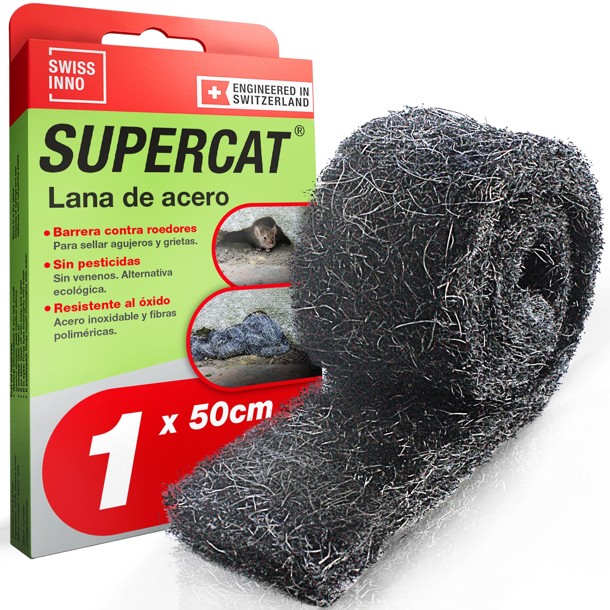 SWISSINNO Lana de Acero Anti roedores -antiratas y Ratones- – Malla roedores INOX Reutilizable para sellar Agujeros – Repelente de Ratas y plagas, contra Insectos – 1 Unidades