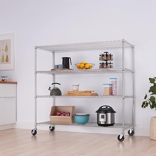 Miniatura 2 de Trinity Basics - Estantería de alambre ajustable de 4 niveles con ruedas para organización de cocina, almacenamiento de garaje, cuarto de