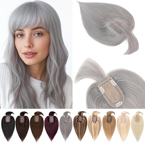 Miniatura 14 de Pelucas para mujeres de cabello humano real sin flequillo, base de seda de 7 * 13 cm, topper con clip, piezas de cabello para añadir volumen - 25