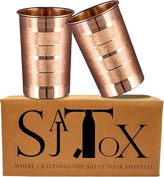 Pure Copper Glass for Drinking Water Set of 2 - Tumbler Copper Cup Set for Ayurveda Health Benefits 11 fl Oz 312 ml