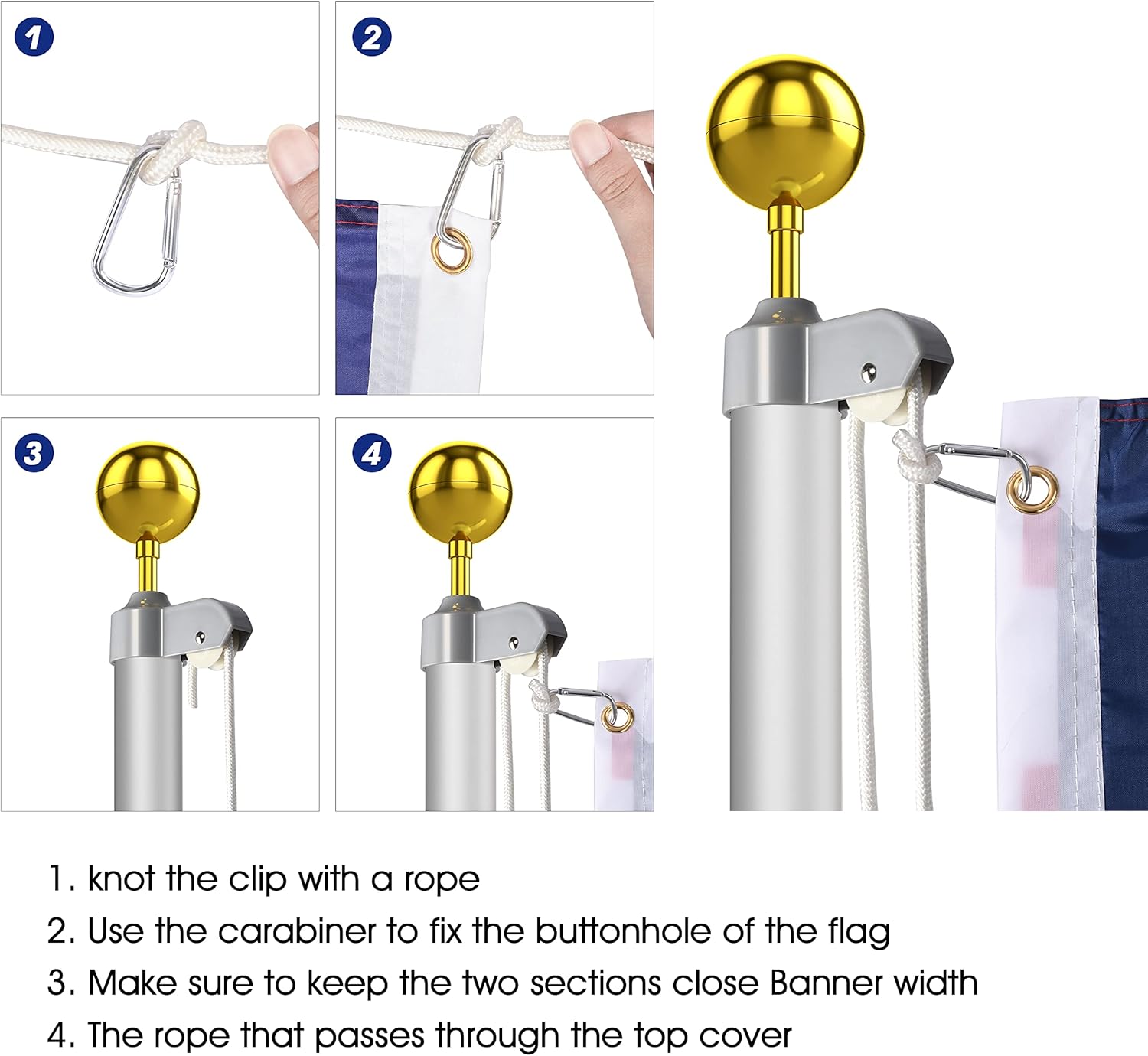 20ft Flag Pole Kit - Residential Sectional Flagpole Outside, Heavy Duty Outdoor Inground Commercial Aluminum Pole, Height Adjustable, Silver