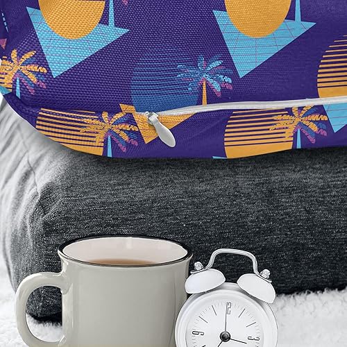 Miniatura 2 de Lunarable Synthwave - Funda de cojín para cojín, estilo retro de los años 80, palmeras y estampado de sol a rayas, estilo vaporwave como, funda de