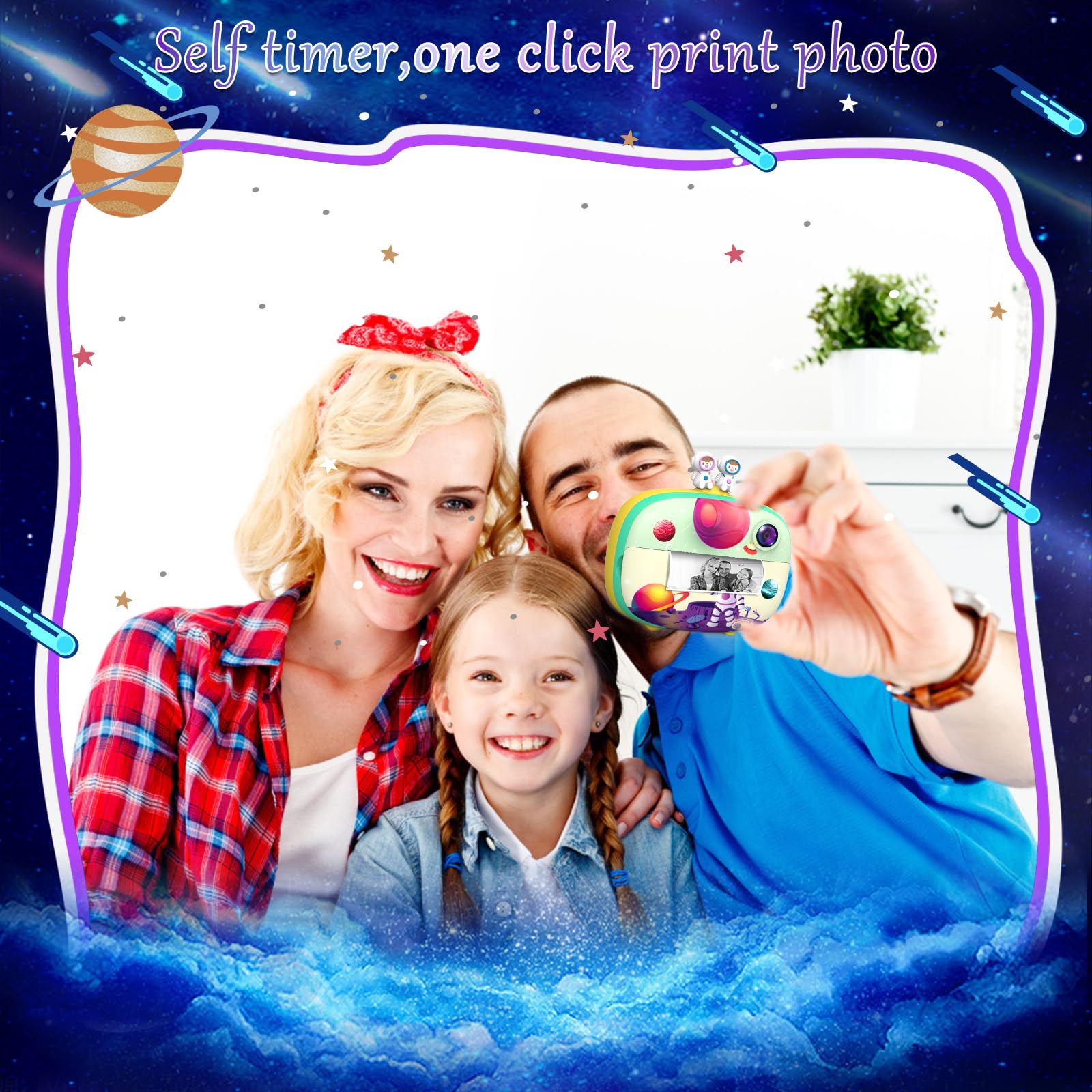 ULEWAY Kinderkamera Sofortbildkamera, Digitalkamera für Kinder mit Druckpapier & 32G TF Karte, VideoKamera mit farbigen Stiften & Fotoklammern zum Basteln, Geschenk für Kinder 3-14 Jahren (Grün)