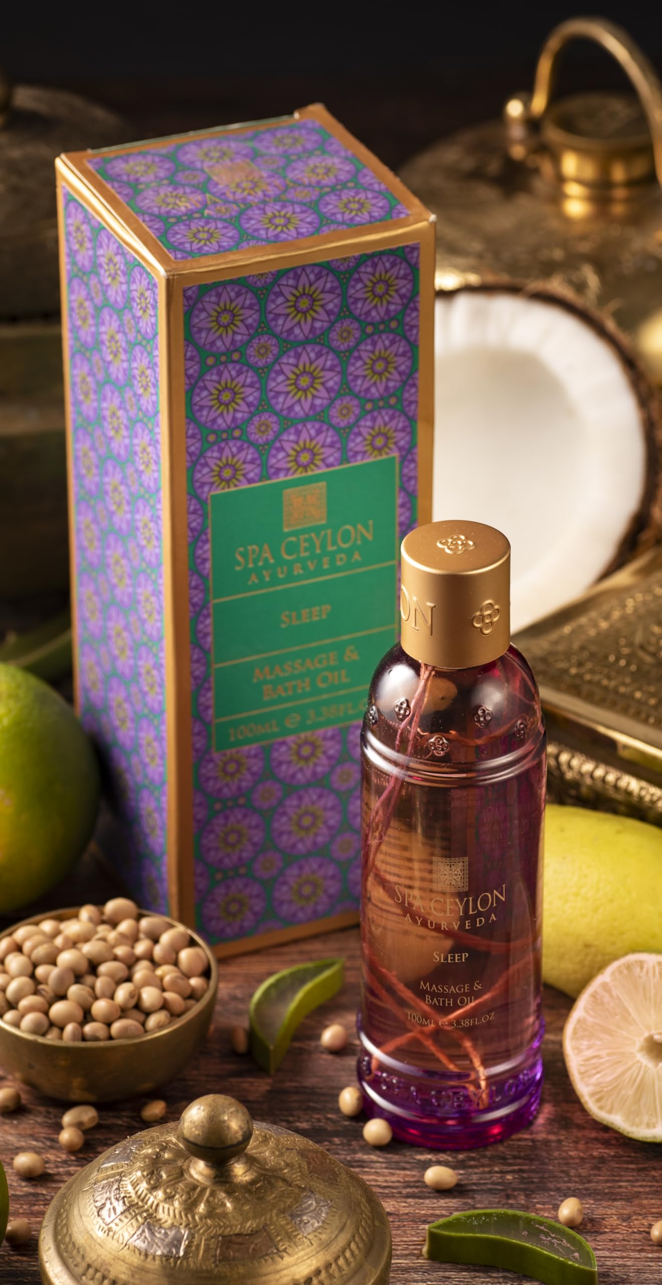 SPA CEYLON Sleep Massage & Bath Oil, 100 ml ayurvedisches Massage- und Badeöl mit Lavendel, Ylang-Ylang und Patchouli, beruhigend und entspannend, ideal für die Abendroutine