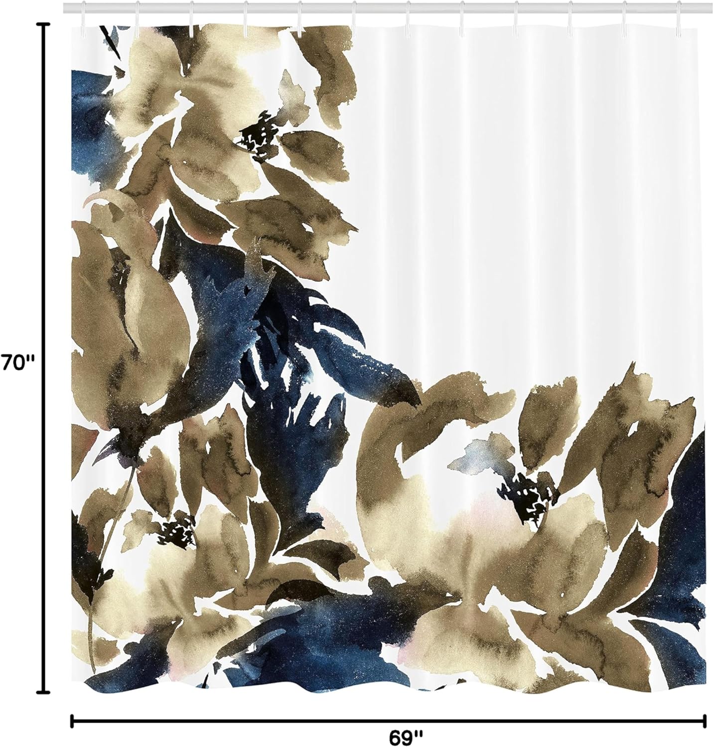 Ambesonne Floral Shower Curtain, Flowers in Watercolor Style Effect Illustration of Peonies Spring Inspired Print, Cloth Fabric Bathroom Decor Set with Hooks, 69" W x 70" L, Dark Khaki